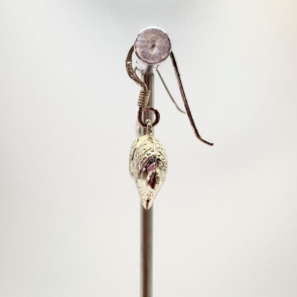 VTG Sterling Silver 925 Elephant Textured Dangle Earrings Size 1" Length - Picture 5 of 10